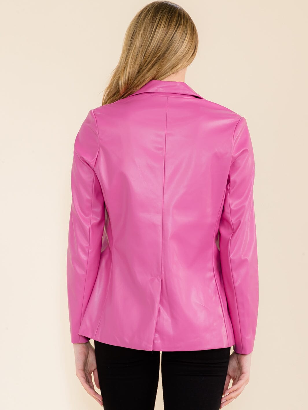WOMEN'S LONG SLEEVE BUTTON CLOSURE PU BLAZER