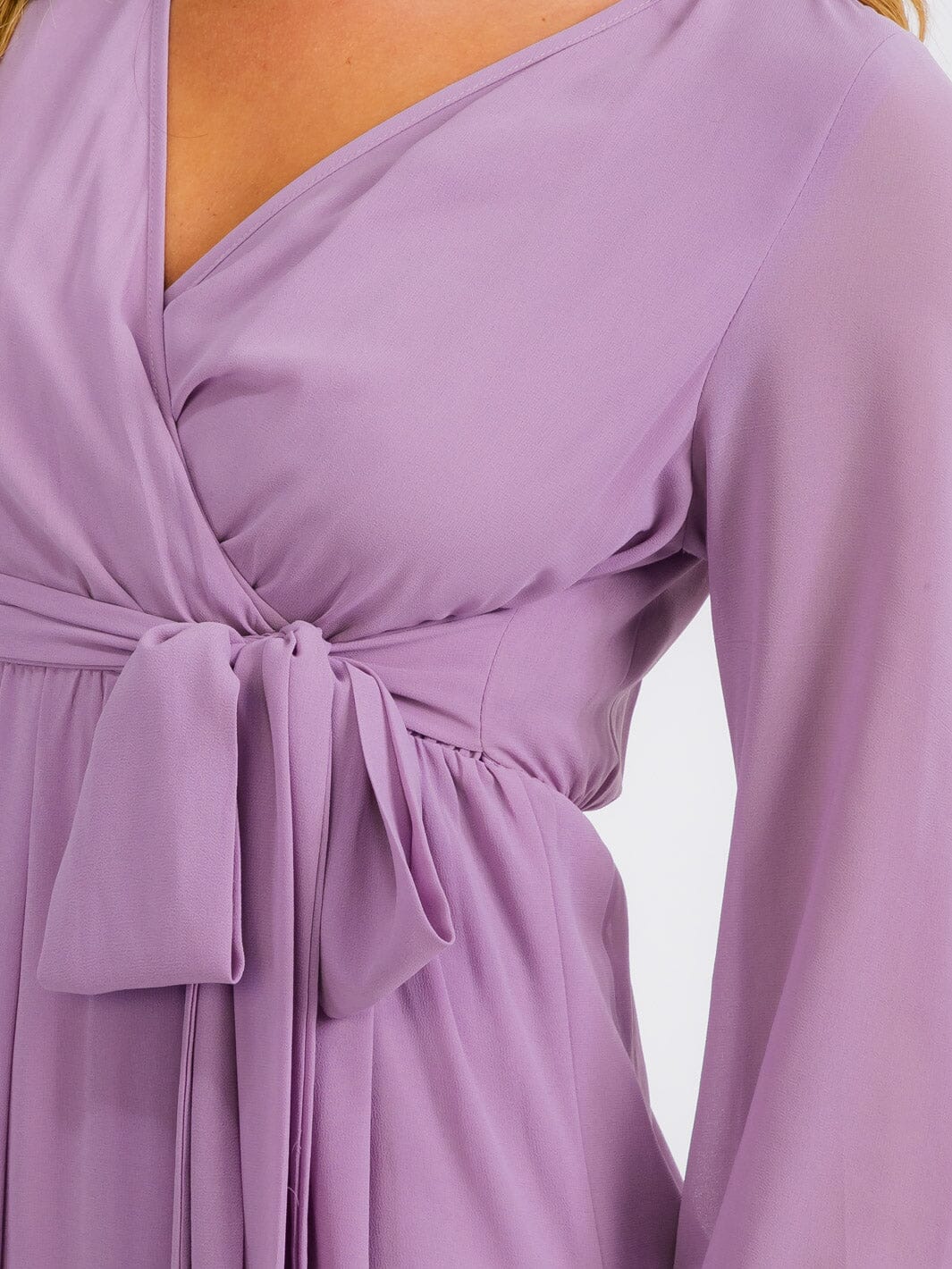 WOMEN'S LONG SLEEVE SURPLICE SELF TIE MAXI DRESS