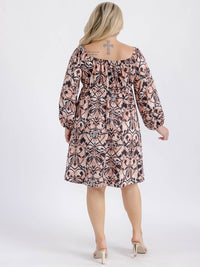 PLUS SIZE LONG PUFF SLEEVE CUT OUT MULTI PRINT MIDI DRESS