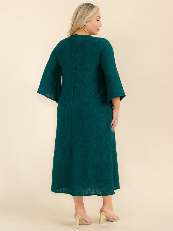 PLUS SIZE 3/4 SLEEVE FRONT POCKETS RUCHED DETAILED MAXI DRESS