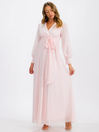 WOMEN'S LONG SLEEVE SURPLICE SELF TIE MAXI DRESS
