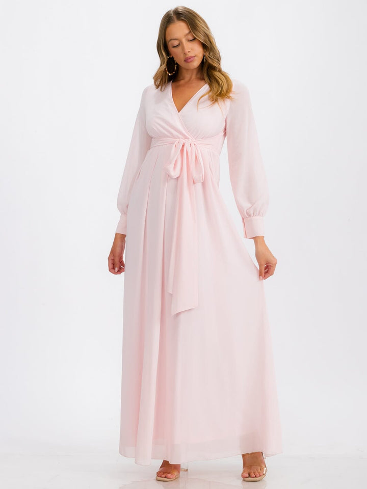 WOMEN'S LONG SLEEVE SURPLICE SELF TIE MAXI DRESS
