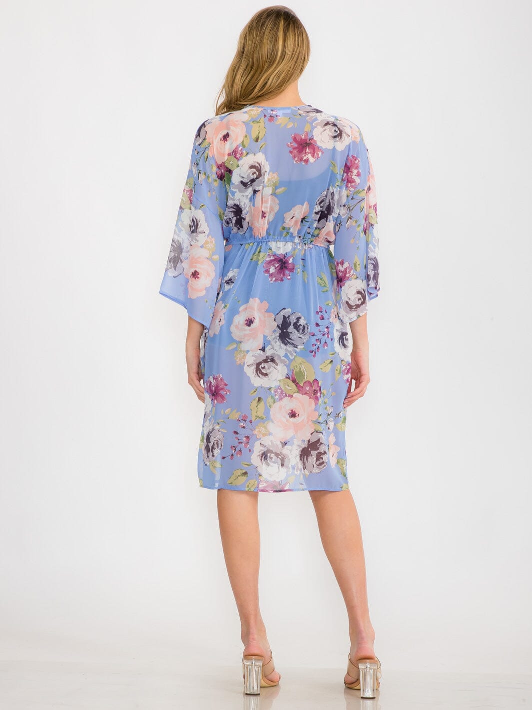 WOMEN'S SHORT SLEEVE FLORAL SELF TIE KIMONO