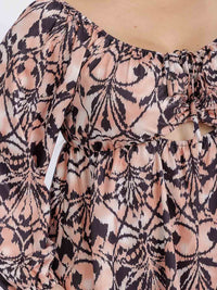 PLUS SIZE LONG PUFF SLEEVE CUT OUT MULTI PRINT MIDI DRESS