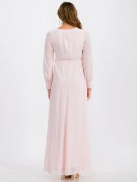 WOMEN'S LONG SLEEVE SURPLICE SELF TIE MAXI DRESS