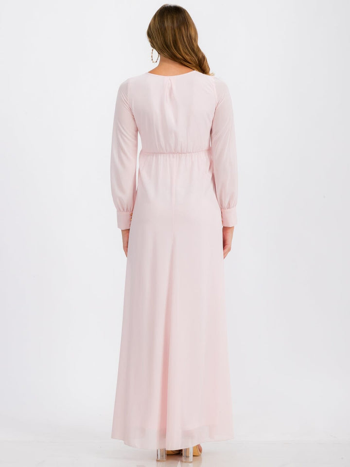 WOMEN'S LONG SLEEVE SURPLICE SELF TIE MAXI DRESS
