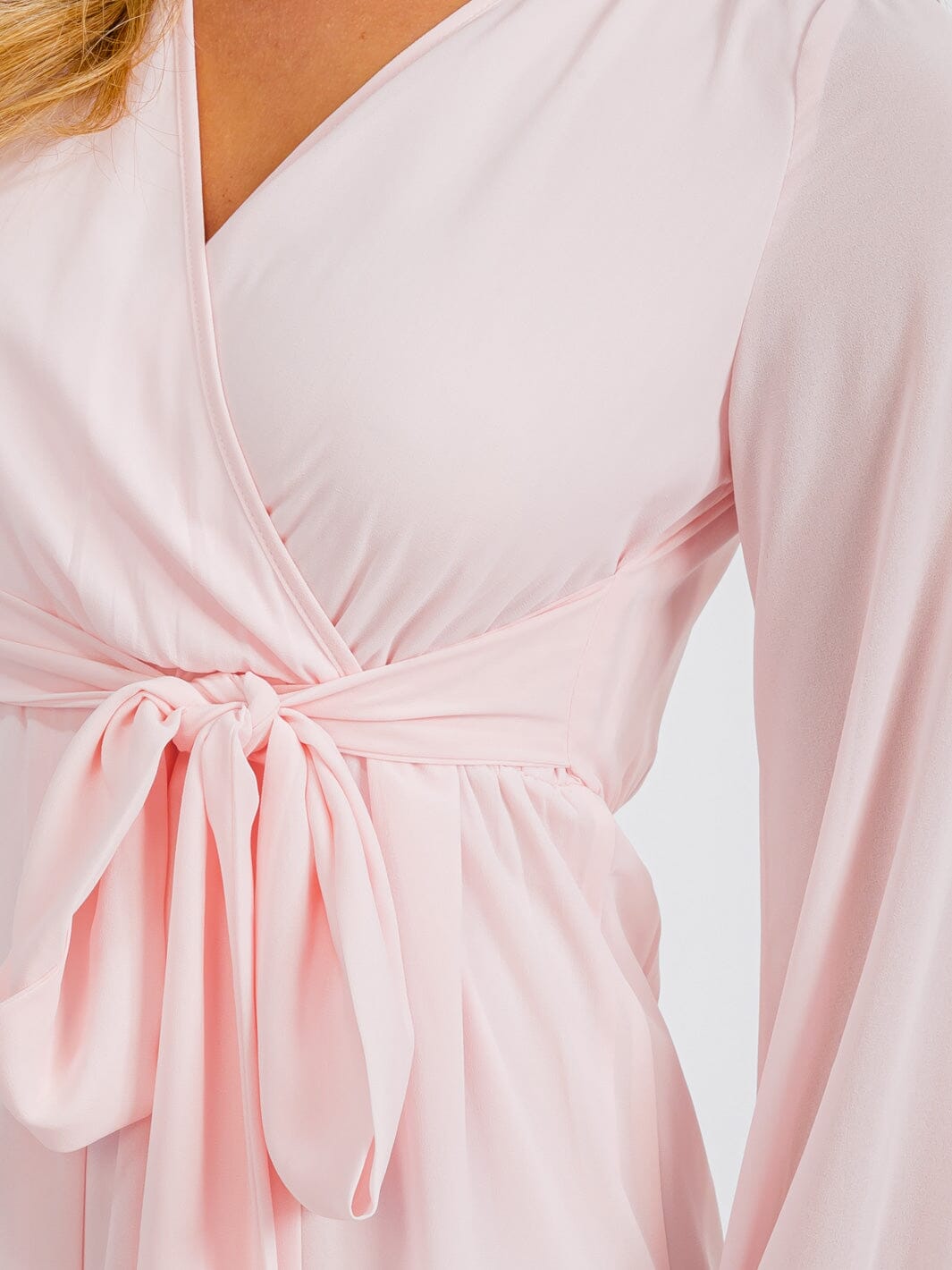 WOMEN'S LONG SLEEVE SURPLICE SELF TIE MAXI DRESS