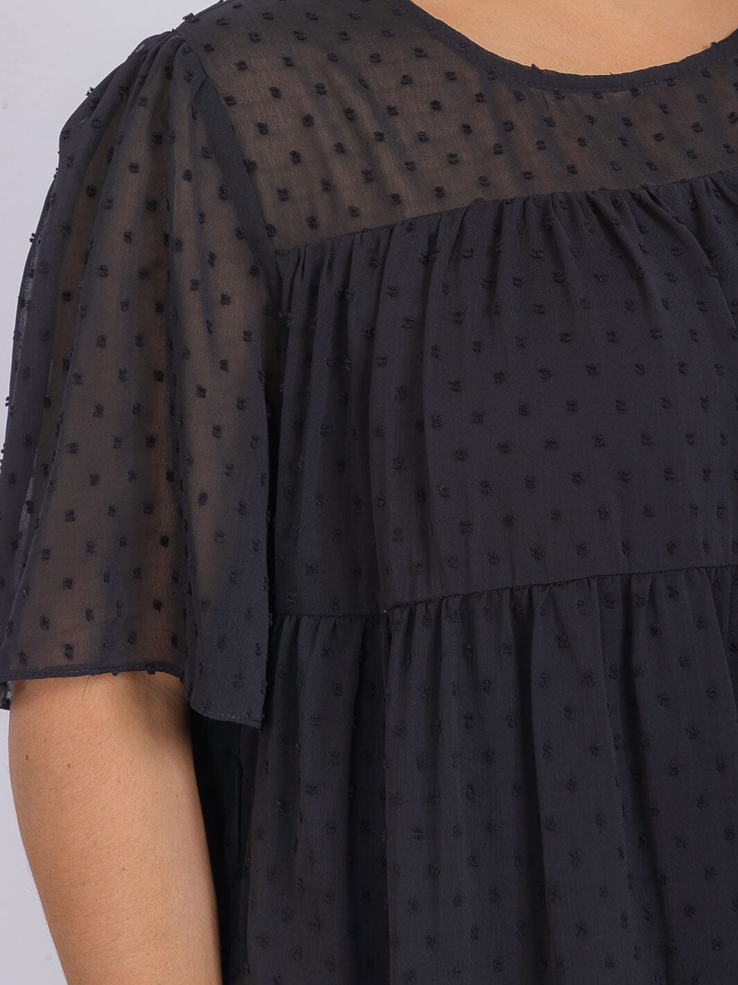 PLUS SIZE SHORT SLEEVE TIERED SWISS DOTS TUNIC MINI DRESS