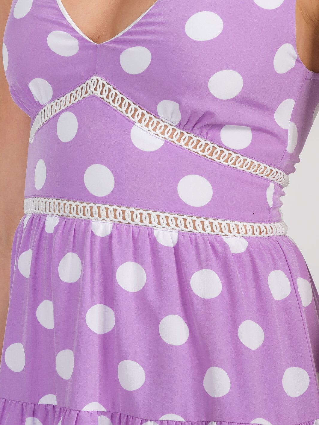 WOMEN'S SLEEVELESS V-NECK POLKA DOTS DETAILED MINI DRESS