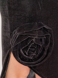 WOMEN'S ELASTIC WAIST FLOWER DETAILED VELVET MIDI SKIRT