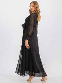WOMEN'S LONG SLEEVE SURPLICE SELF TIE MAXI DRESS