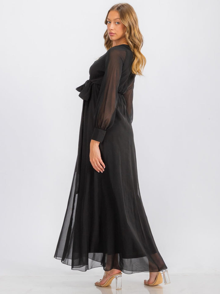 WOMEN'S LONG SLEEVE SURPLICE SELF TIE MAXI DRESS