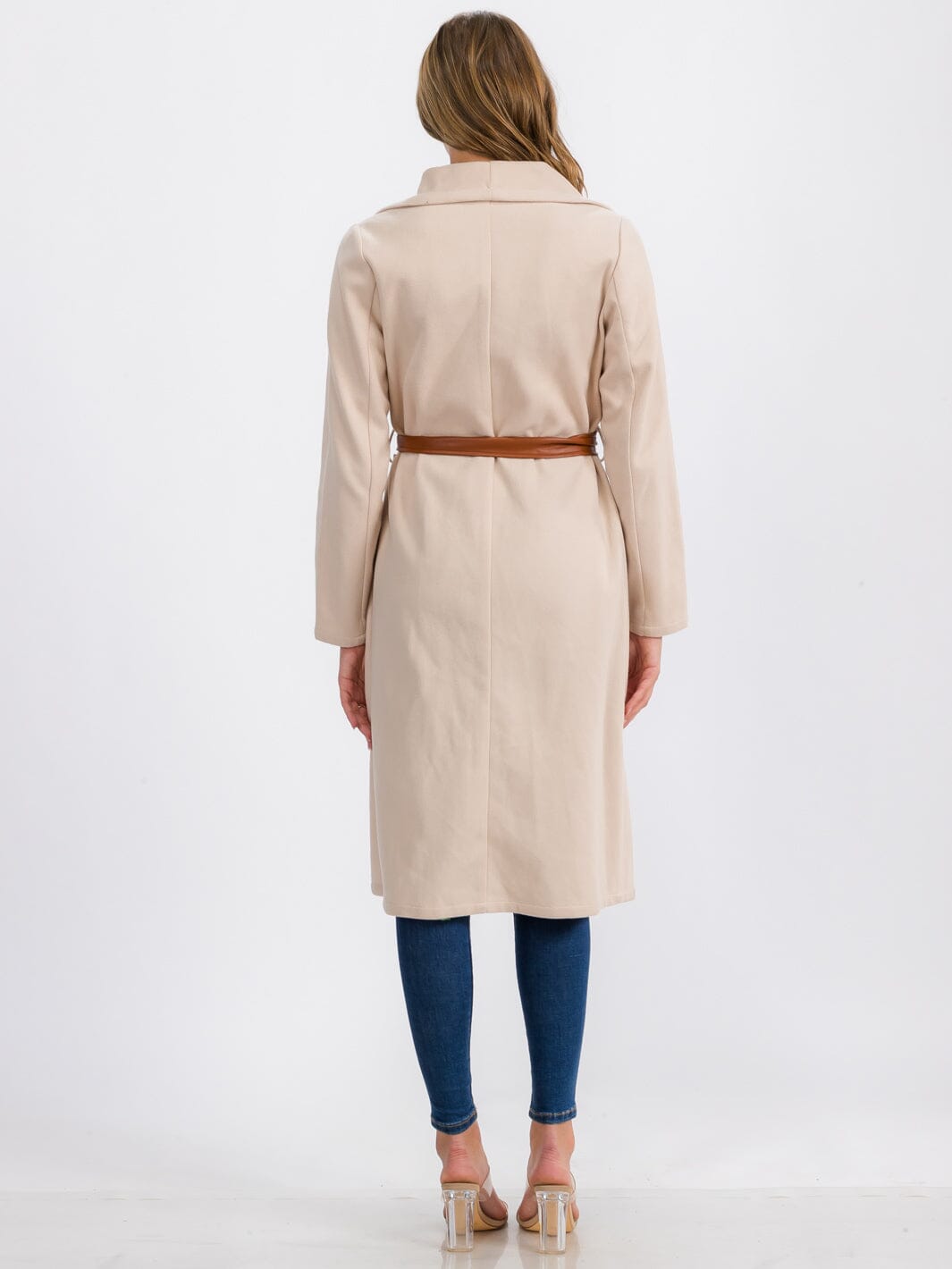 WOMEN'S LONG SLEEVE OPEN FRONT SELF TIE COAT