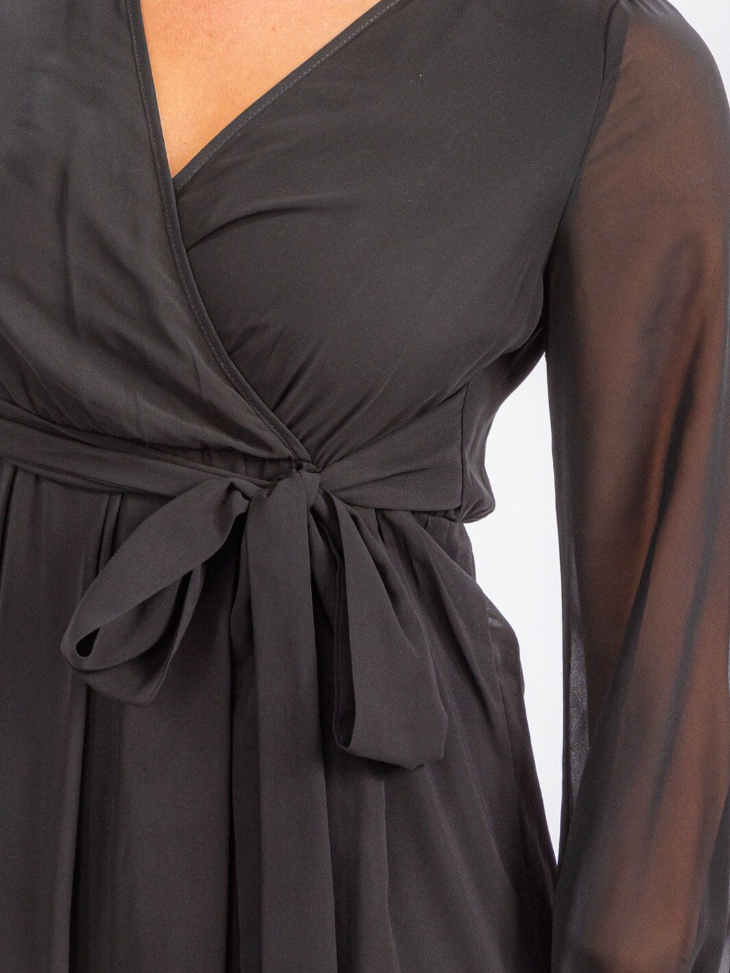 WOMEN'S LONG SLEEVE SURPLICE SELF TIE MAXI DRESS