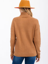 WOMEN'S LONG SLEEVE TURTLE NECK CABLE KNIT PULLOVER SWEATER