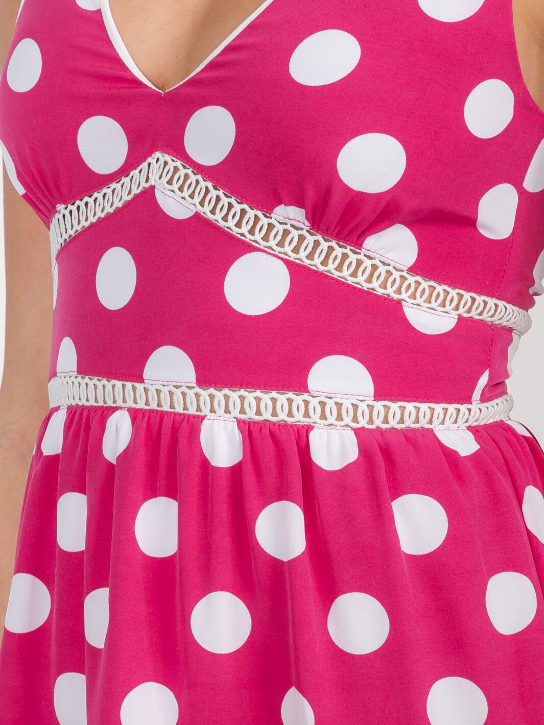 WOMEN'S SLEEVELESS V-NECK POLKA DOTS DETAILED MINI DRESS