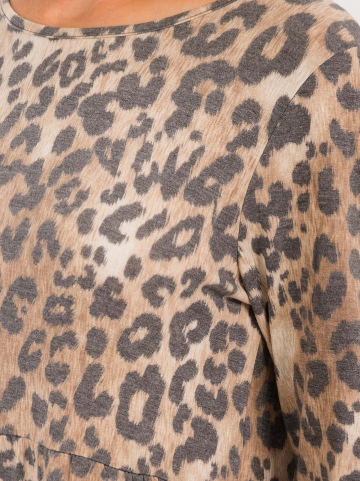 WOMEN'S LONG SLEEVES ANIMAL PRINT TUNIC MINI DRESS