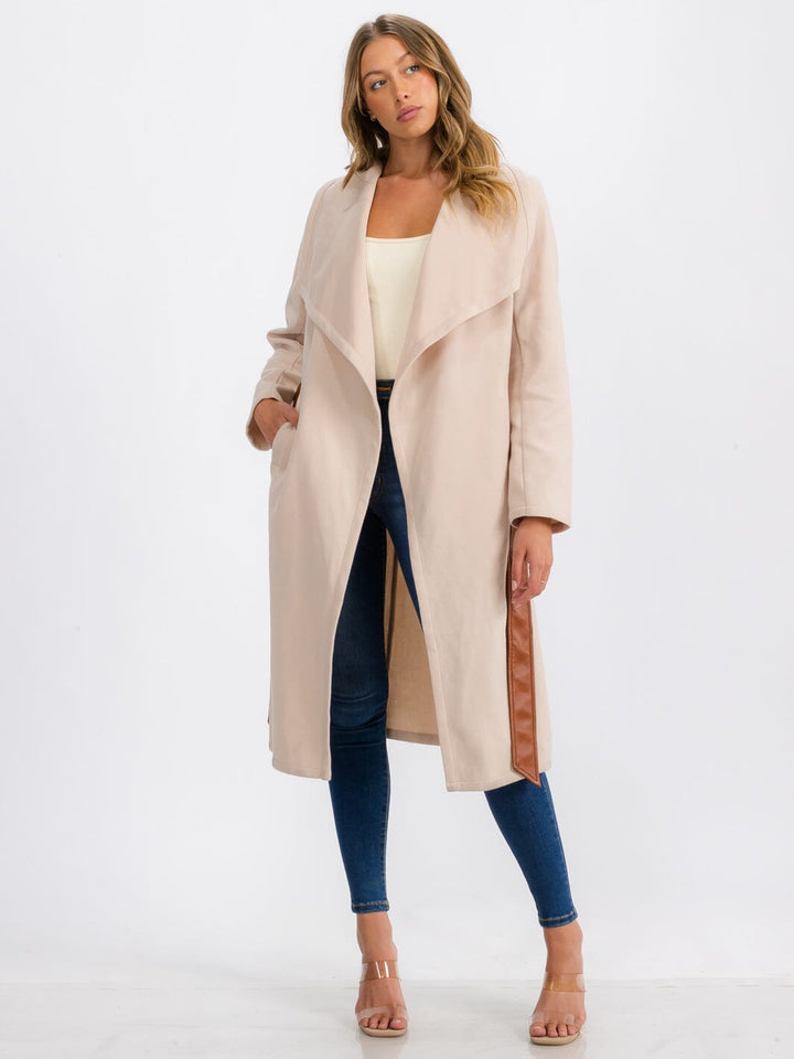 WOMEN'S LONG SLEEVE OPEN FRONT SELF TIE COAT