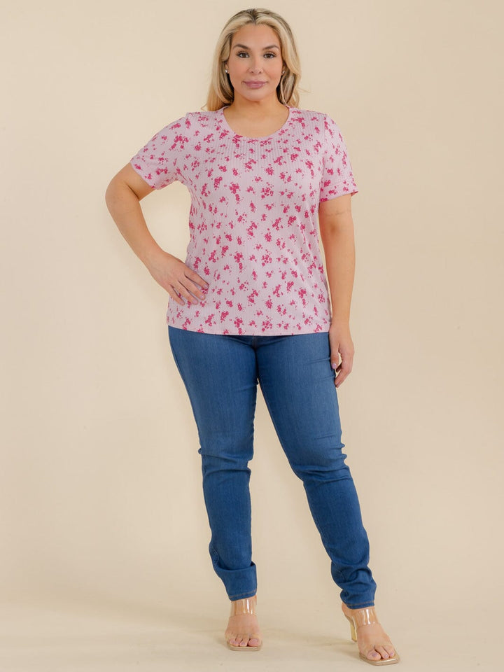 PLUS SIZE SHORT SLEEVE FLORAL TOP