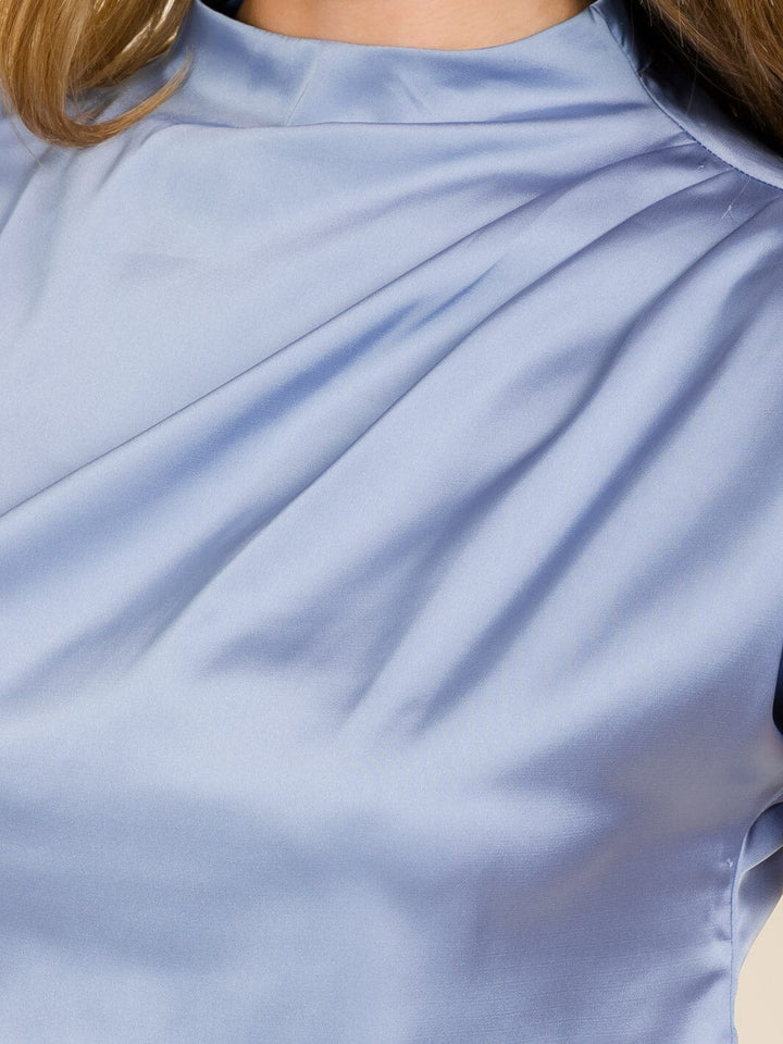 WOMEN'S SHORT SLEEVE FRONT DETAILED SATIN BLOUSE