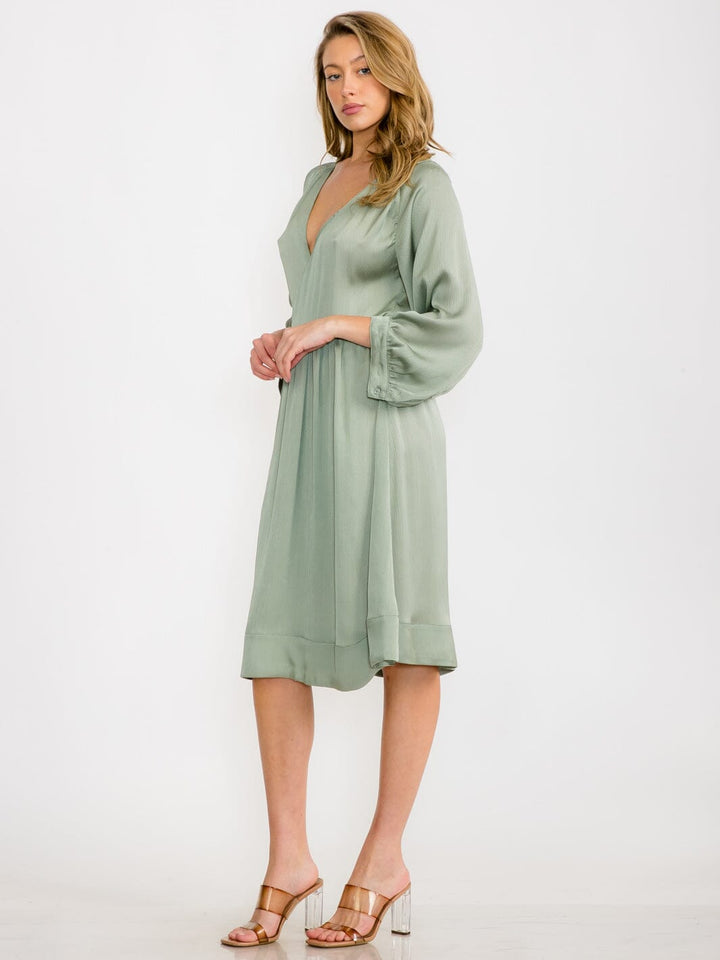 WOMEN'S 3/4 SLEEVELES WRAP MIDI DRESS
