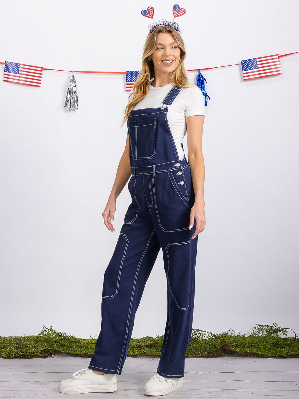 WOMEN'S BUTTON CLOSURE POCKETS WIDE LEG DENIM OVERALL