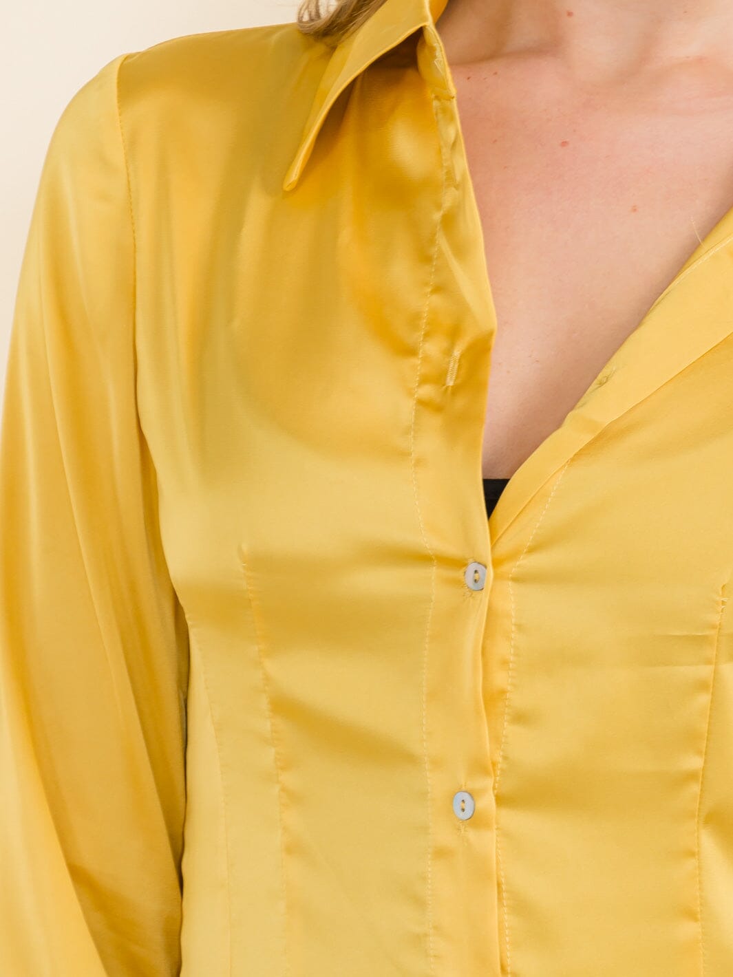 WOMEN'S LONG SLEEVE BUTTON UP SATIN BLOUSE