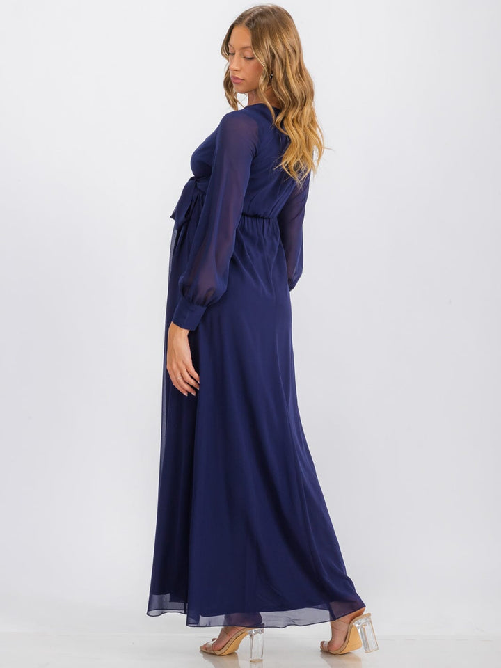 WOMEN'S LONG SLEEVE SURPLICE SELF TIE MAXI DRESS