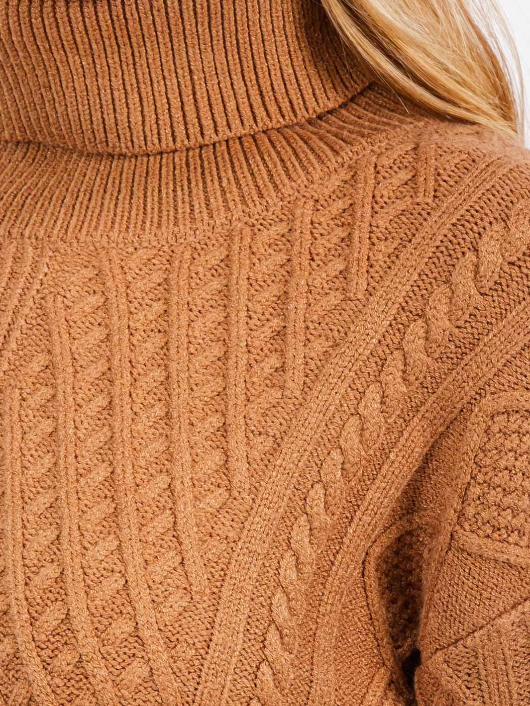 WOMEN'S LONG SLEEVE TURTLE NECK CABLE KNIT PULLOVER SWEATER