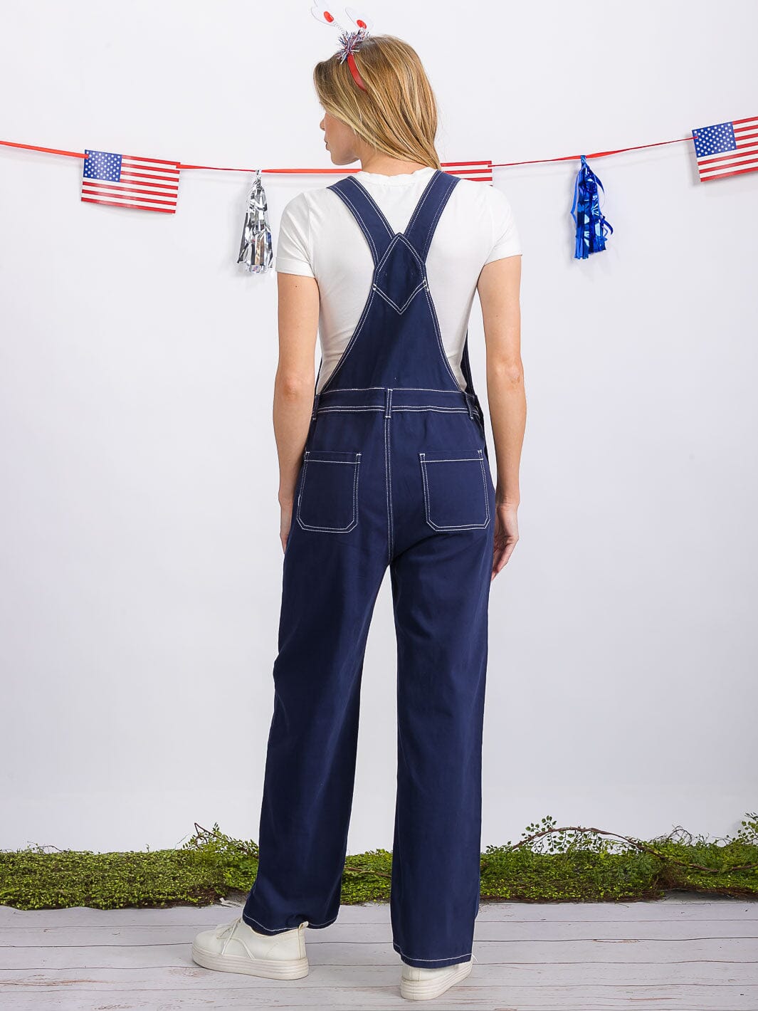 WOMEN'S BUTTON CLOSURE POCKETS WIDE LEG DENIM OVERALL