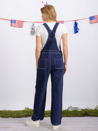 WOMEN'S BUTTON CLOSURE POCKETS WIDE LEG DENIM OVERALL