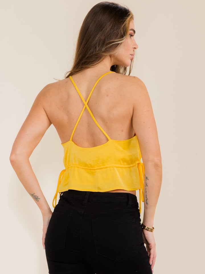 WOMEN'S SLEEVELESS V-NECK ADJUSTABLE WAIST CROP TOP