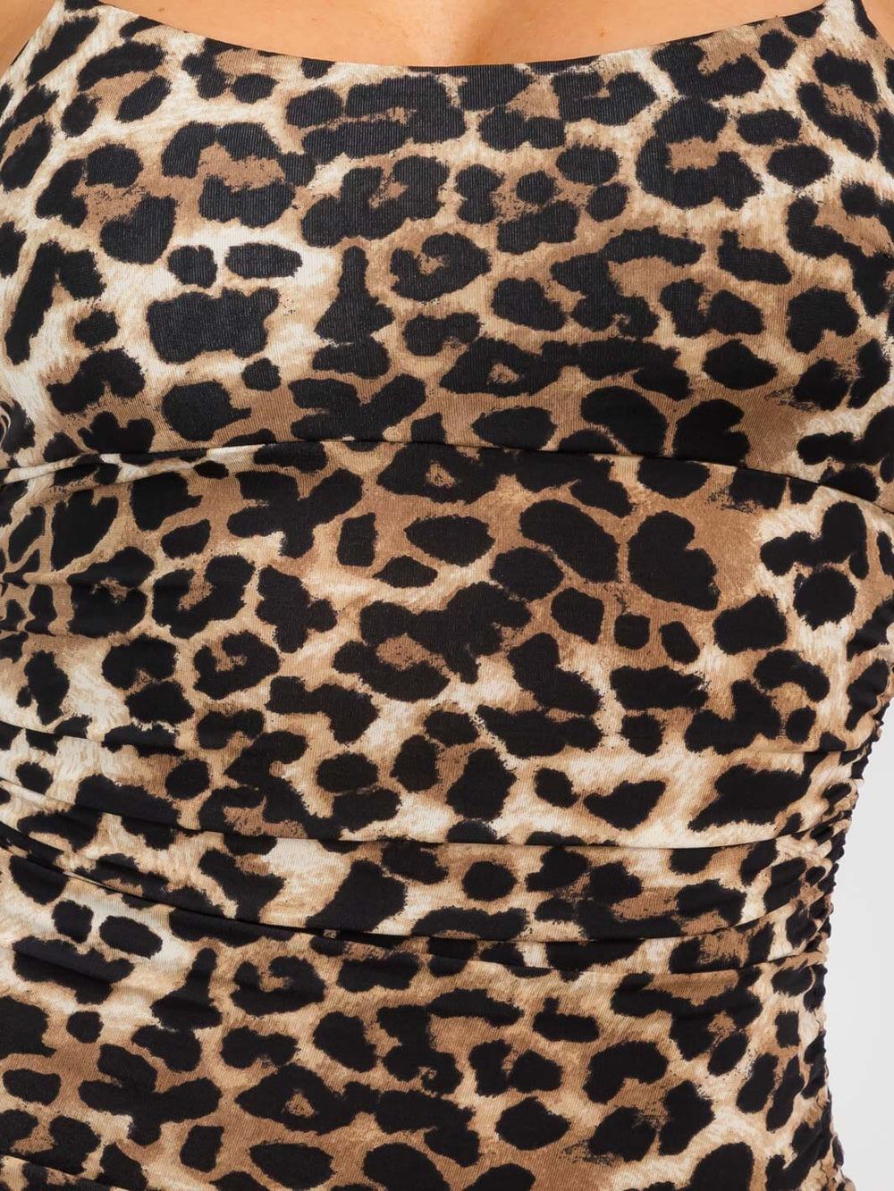 WOMEN'S SLEEVELESS SIDE RUCHED BODYCON ANIMAL PRINT MINI DRESS