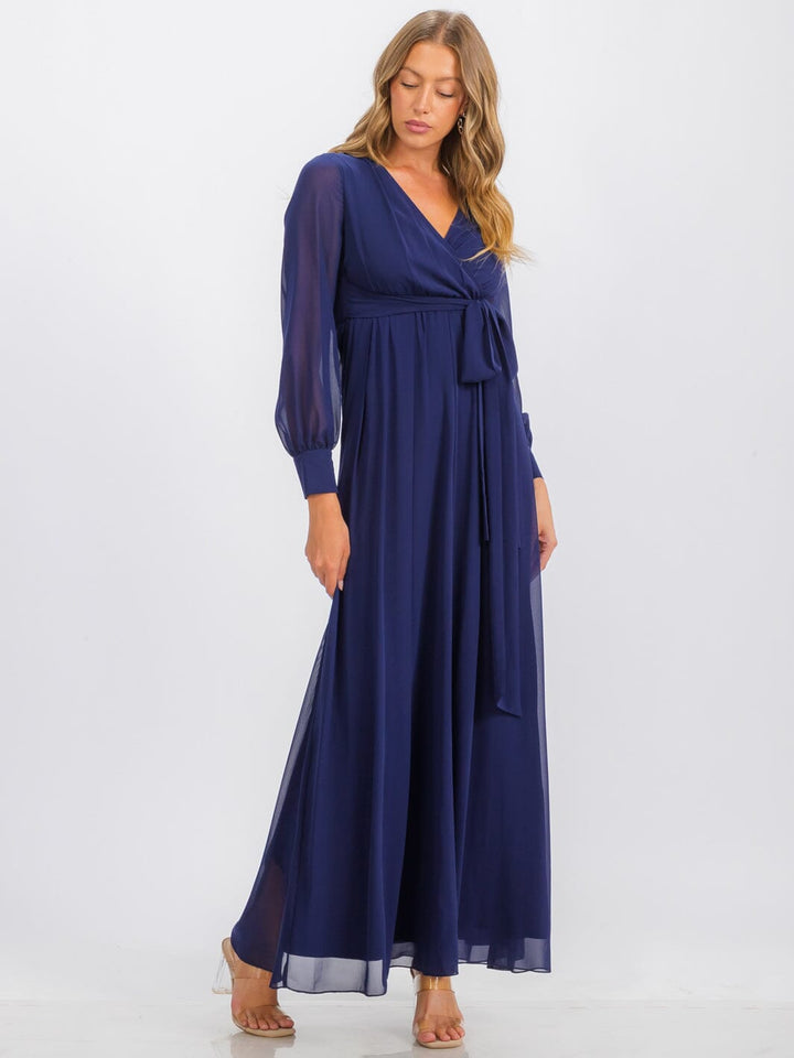 WOMEN'S LONG SLEEVE SURPLICE SELF TIE MAXI DRESS