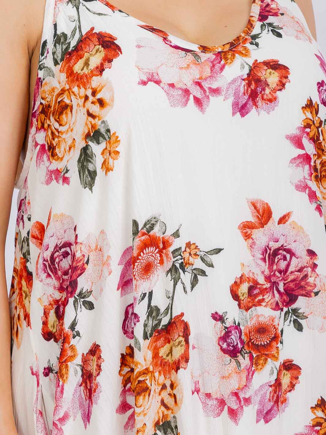 PLUS SIZE SLEEVELESS V-NECK FRONT POCKETS FLORAL MAXI DRESS
