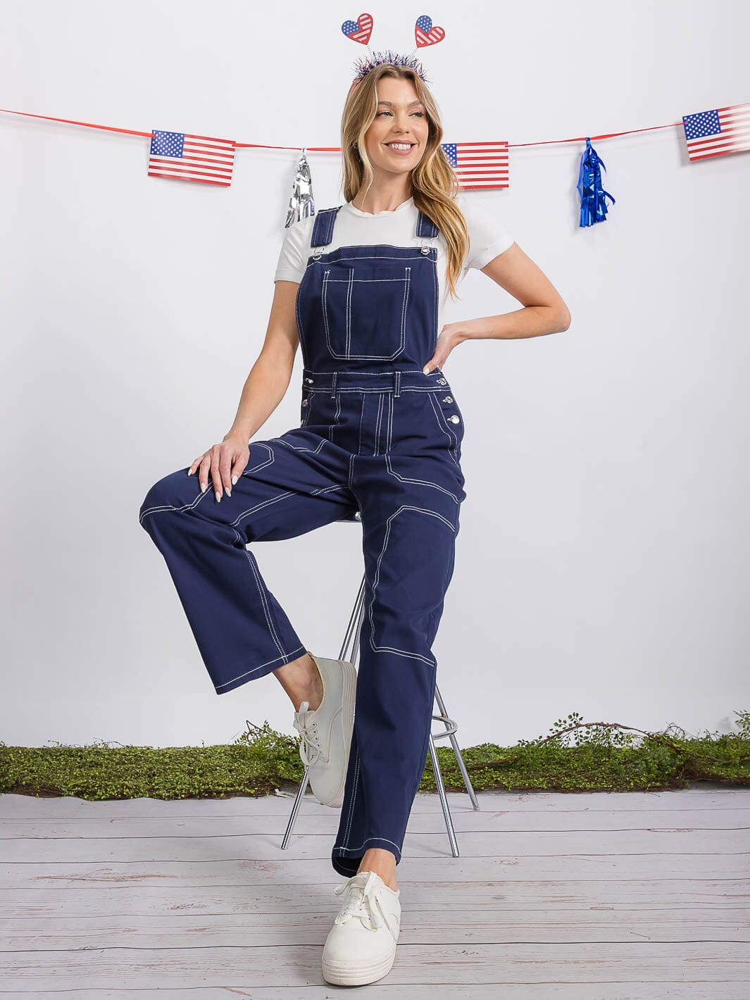 WOMEN'S BUTTON CLOSURE POCKETS WIDE LEG DENIM OVERALL