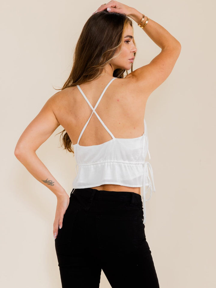 WOMEN'S SLEEVELESS V-NECK ADJUSTABLE WAIST CROP TOP