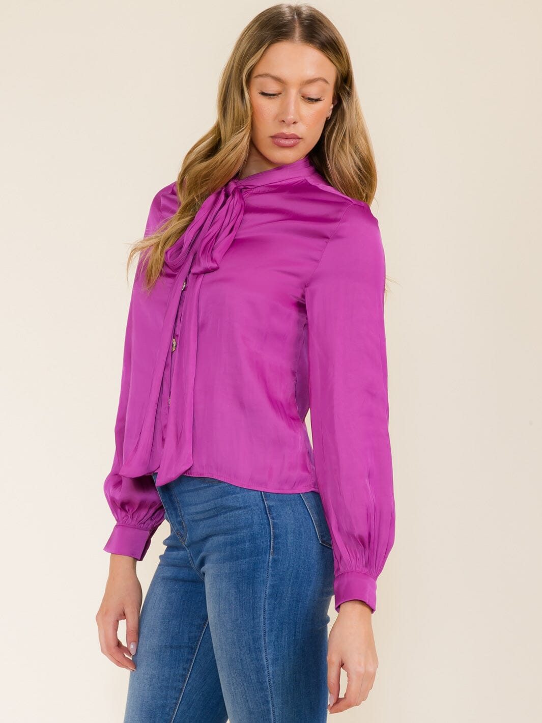 WOMEN'S LONG SLEEVE BUTTON UP COLLAR SCRAF BLOUSE