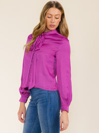 WOMEN'S LONG SLEEVE BUTTON UP COLLAR SCRAF BLOUSE