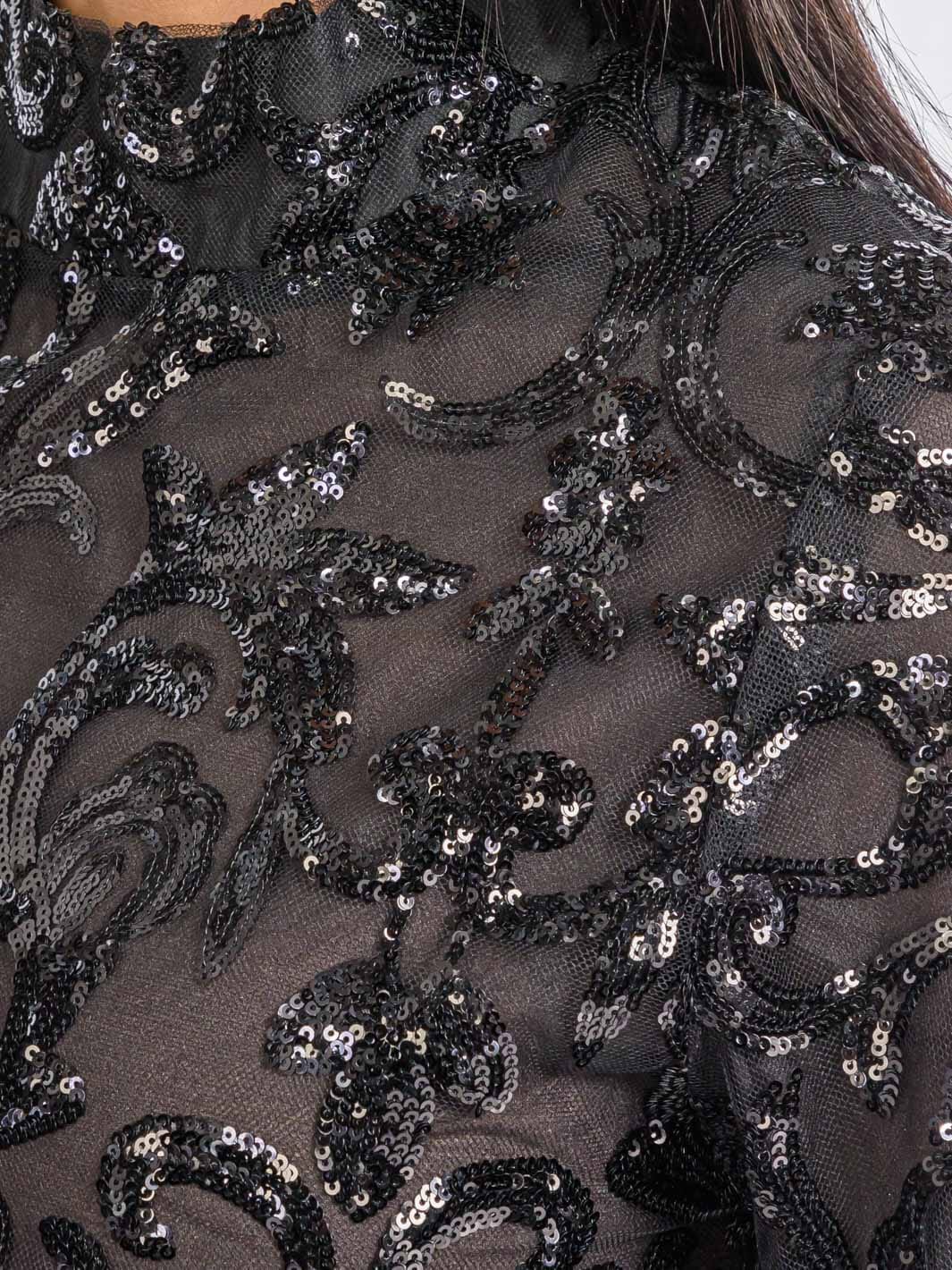 WOMEN'S LONG SLEEVE MOCK NECK SEQUINS CROP TOP