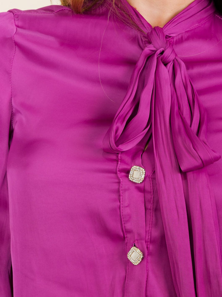 WOMEN'S LONG SLEEVE BUTTON UP COLLAR SCRAF BLOUSE