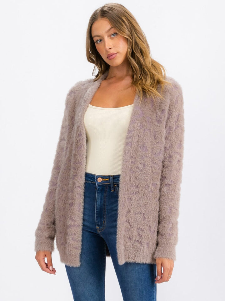 WOMEN'S LONG SLEEVE OPEN FRONT ANIMAL PRINT FUZZY SWEATER CARDIGAN