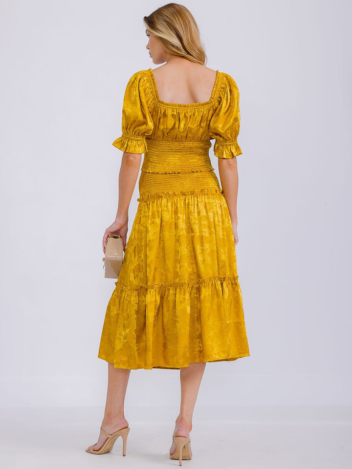 WOMEN'S SHORT SLEEVE SURPLICE TOP & ELASTIC WAIST MIDI SKIRT FLORAL 2PC. SET