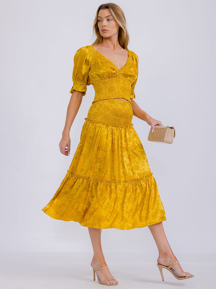 WOMEN'S SHORT SLEEVE SURPLICE TOP & ELASTIC WAIST MIDI SKIRT FLORAL 2PC. SET