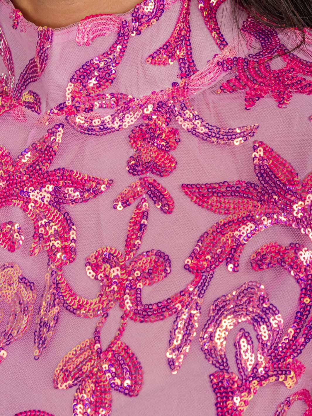 WOMEN'S LONG SLEEVE MOCK NECK SEQUINS CROP TOP