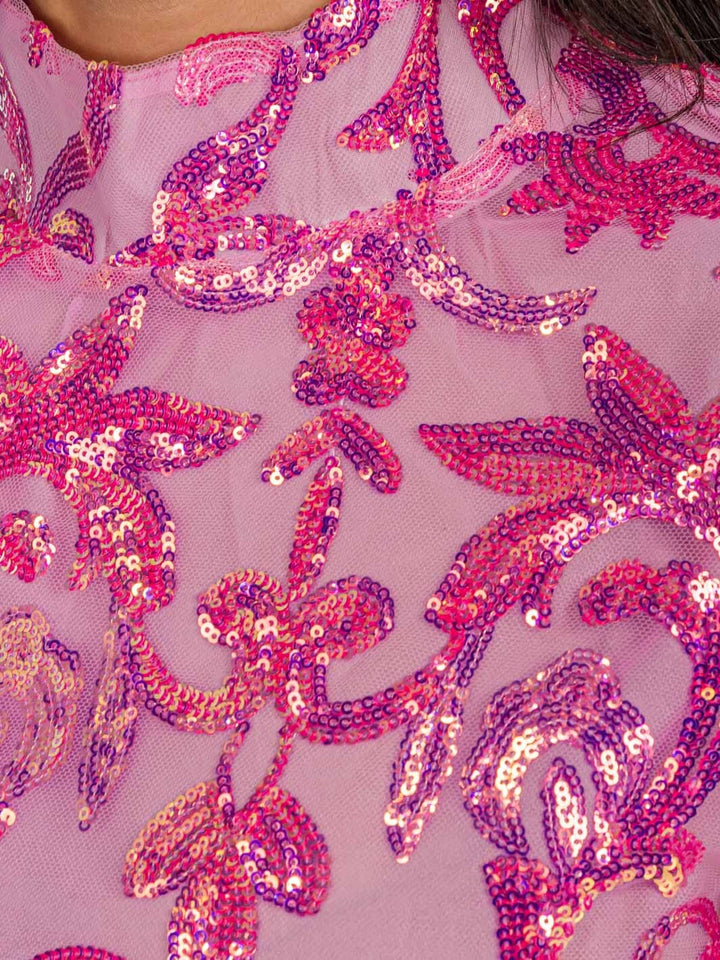 WOMEN'S LONG SLEEVE MOCK NECK SEQUINS CROP TOP