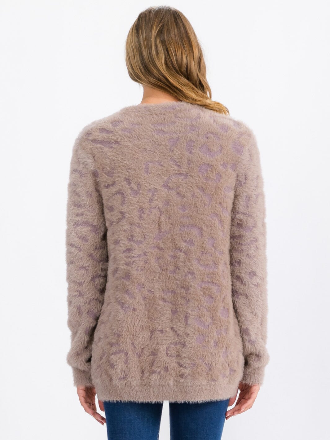 WOMEN'S LONG SLEEVE OPEN FRONT ANIMAL PRINT FUZZY SWEATER CARDIGAN