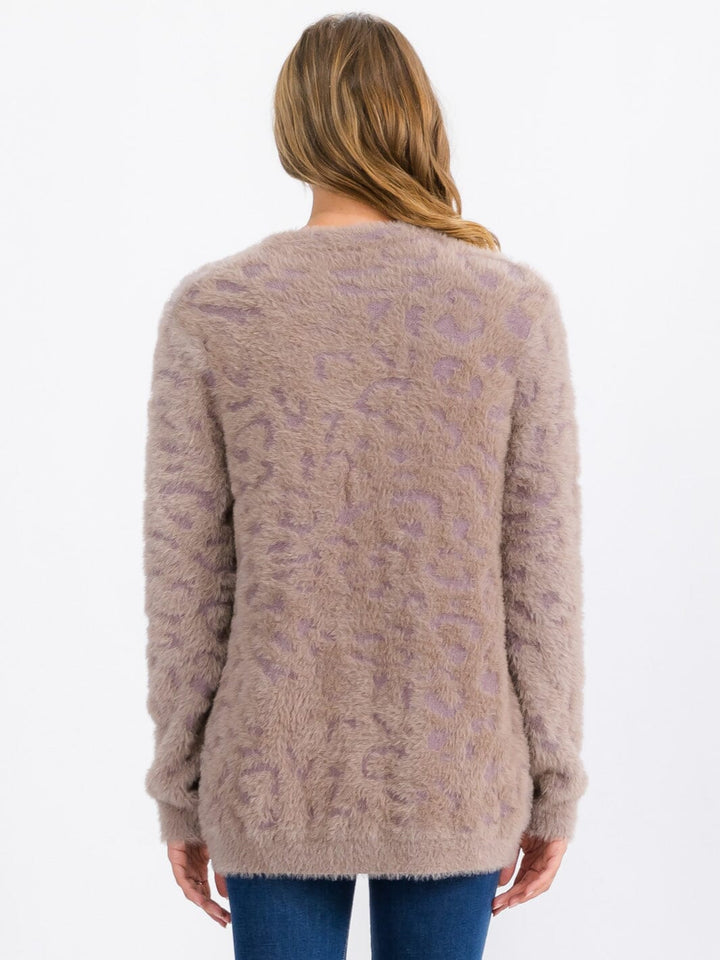 WOMEN'S LONG SLEEVE OPEN FRONT ANIMAL PRINT FUZZY SWEATER CARDIGAN