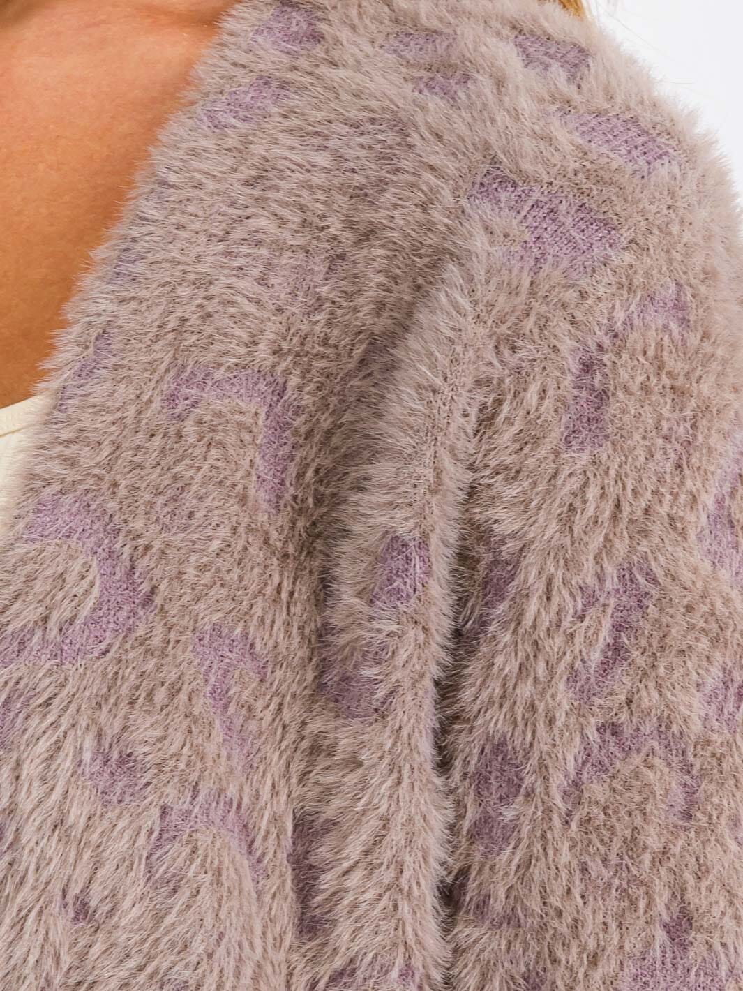 WOMEN'S LONG SLEEVE OPEN FRONT ANIMAL PRINT FUZZY SWEATER CARDIGAN