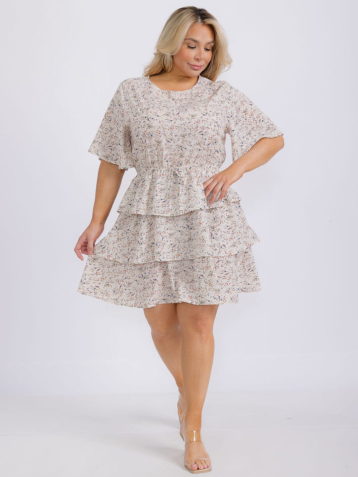 PLUS SIZE TIERED FLOWER PRINT MINI DRESS